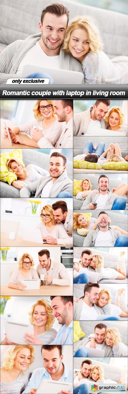 Romantic couple with laptop in living room - 15 UHQ JPEG