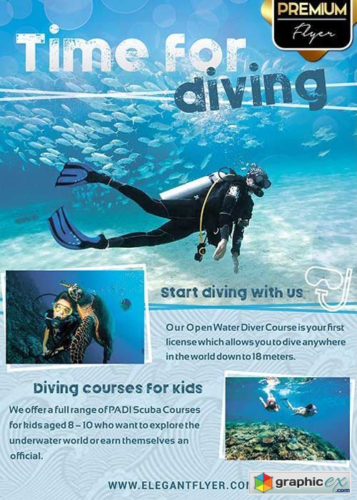 Diving Time Premium Flyer PSD V3 Template + Facebook Cover