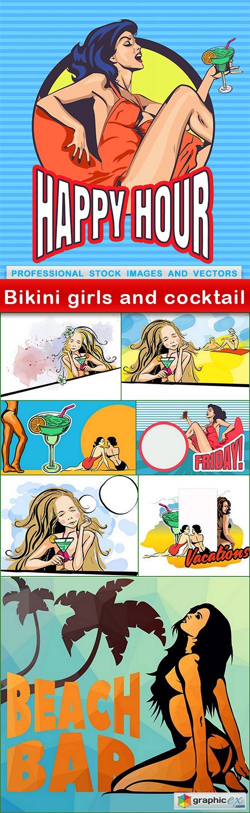 Bikini girls and cocktail - 8 EPS