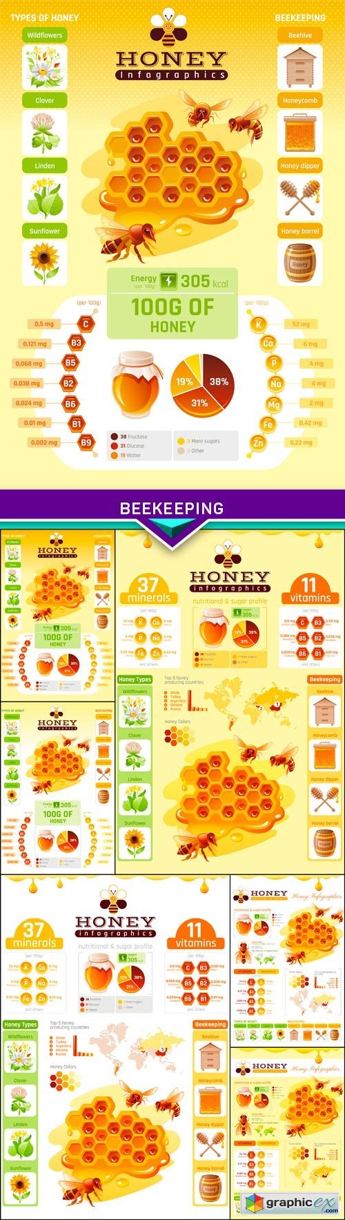 Modern elegant style, beekeeping food concept 6X EPS