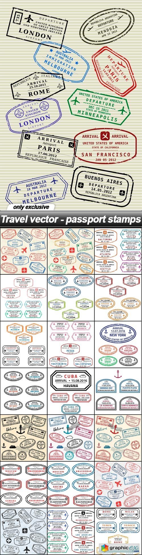 Travel vector - passport stamps - 38 EPS