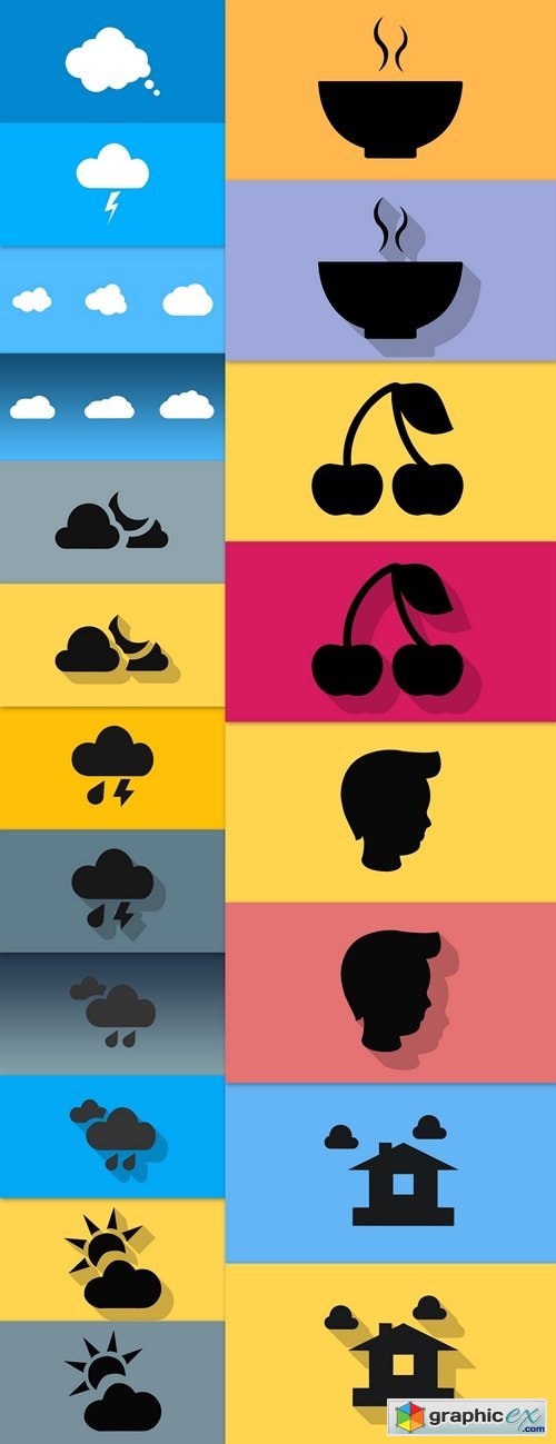 Weather icon with long shadow on flat background