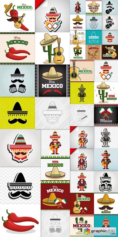 Hat and moustache mexican symbol viva mexico vector illustration