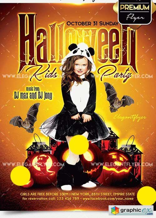 Halloween Kids Party Flyer PSD V4 Template + Facebook Cover