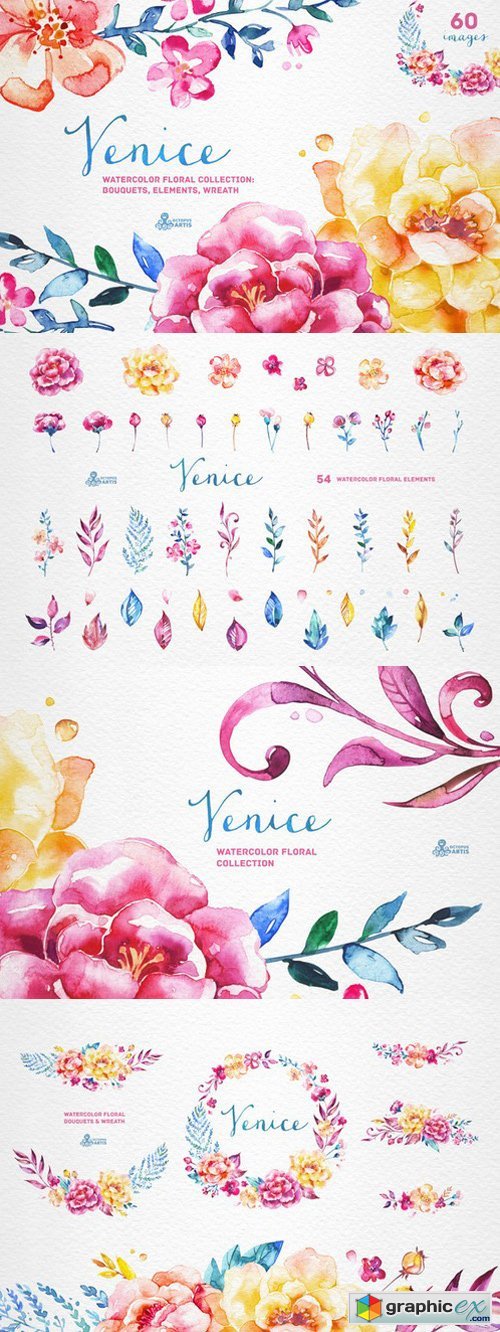 Venice. Watercolor floral collection