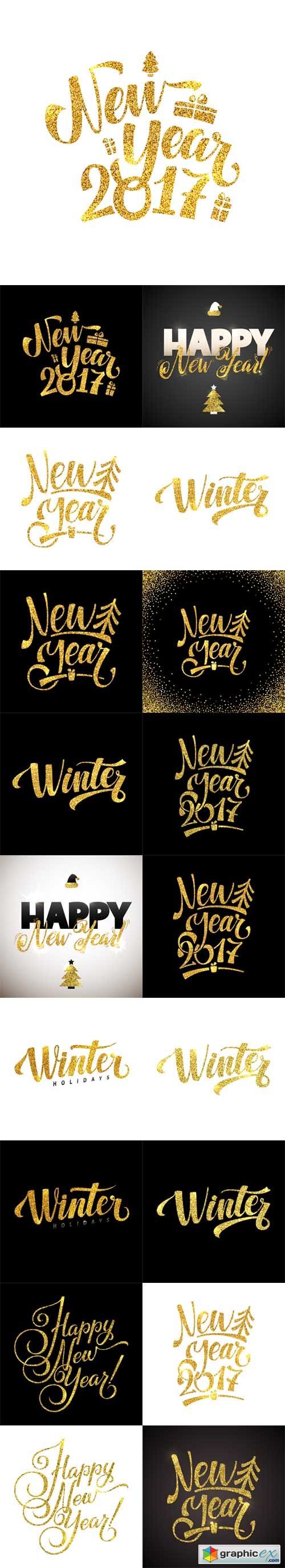 Golden Shiny Glitter. Calligraphy Greeting Poster Tamplate