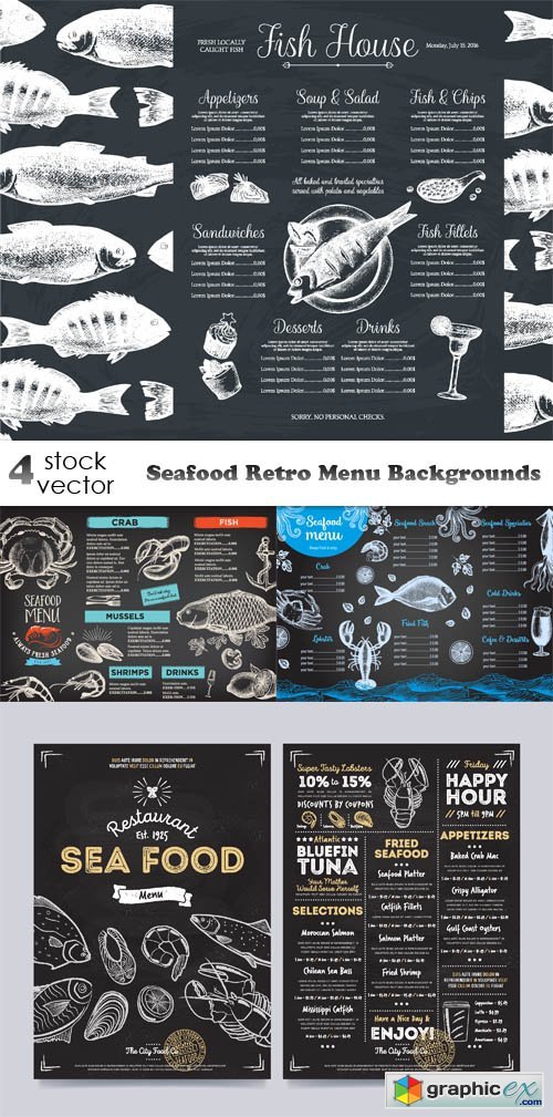 Seafood Retro Menu Backgrounds