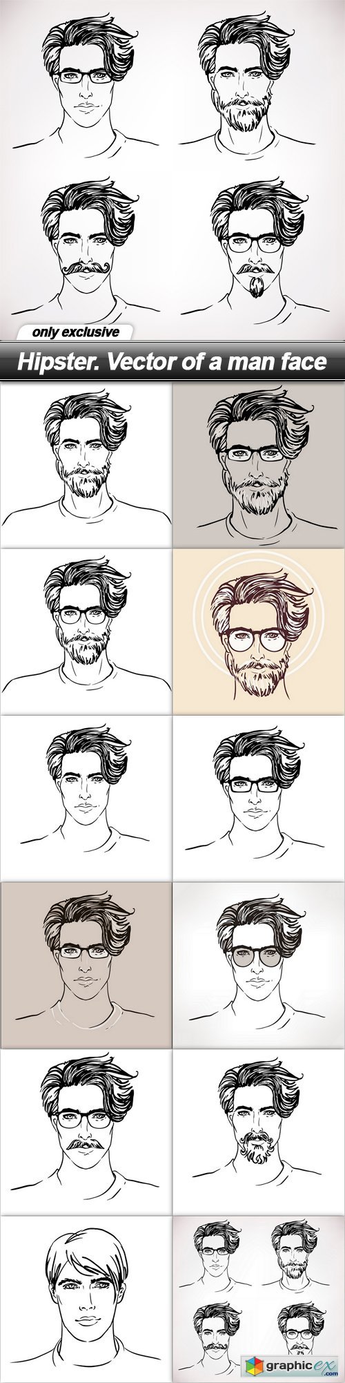 Hipster. Vector of a man face - 12 EPS