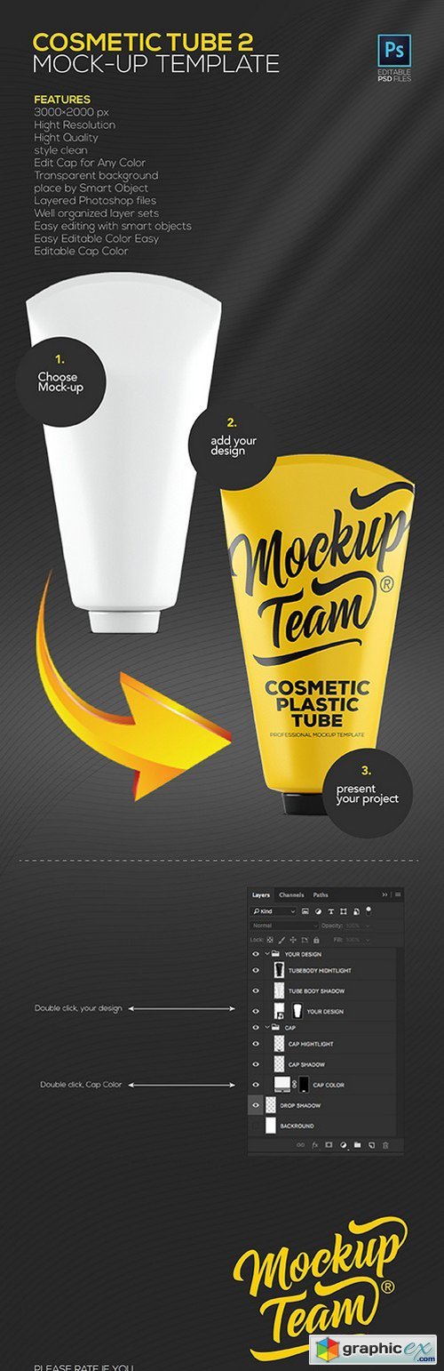 Cosmetic Tube 2 Mock-up Template