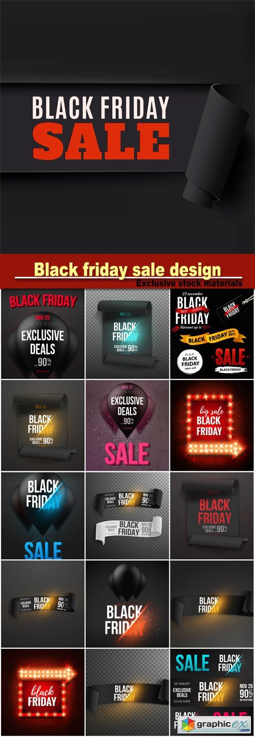 Black friday sale design elements, inscription, labels, stickers, vector set