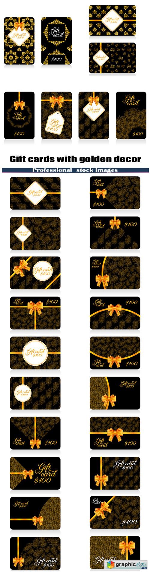 Gift cards with golden decor pattern