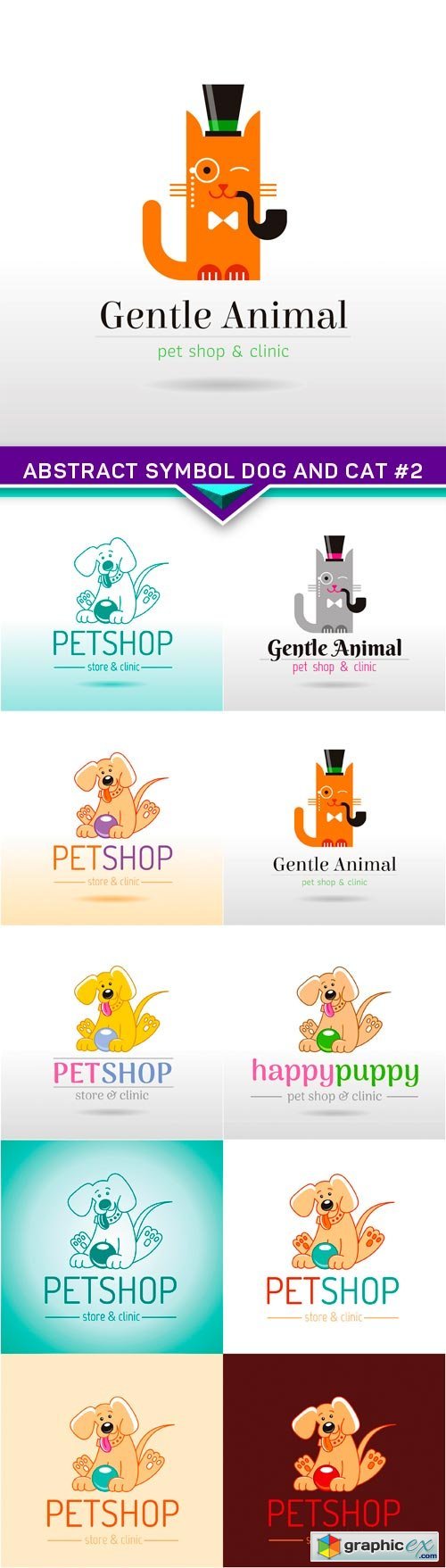 Abstract symbol dog and cat for pet shop, veterinary #2 7X EPS