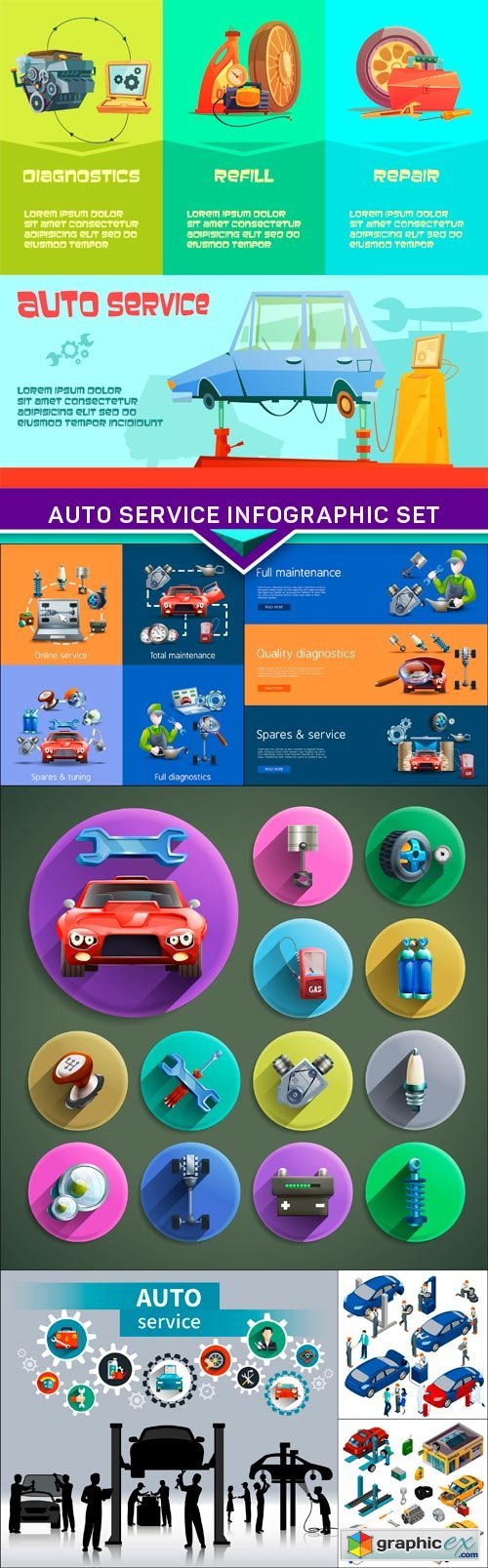Auto service infographic set 7X EPS