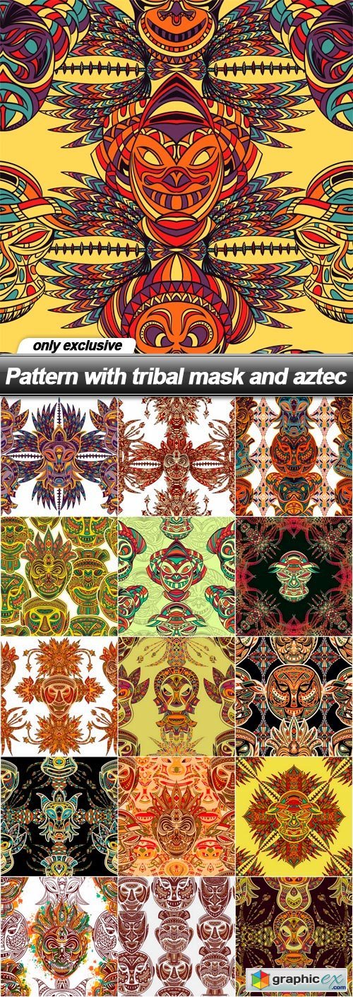 Pattern with tribal mask and aztec - 16 EPS