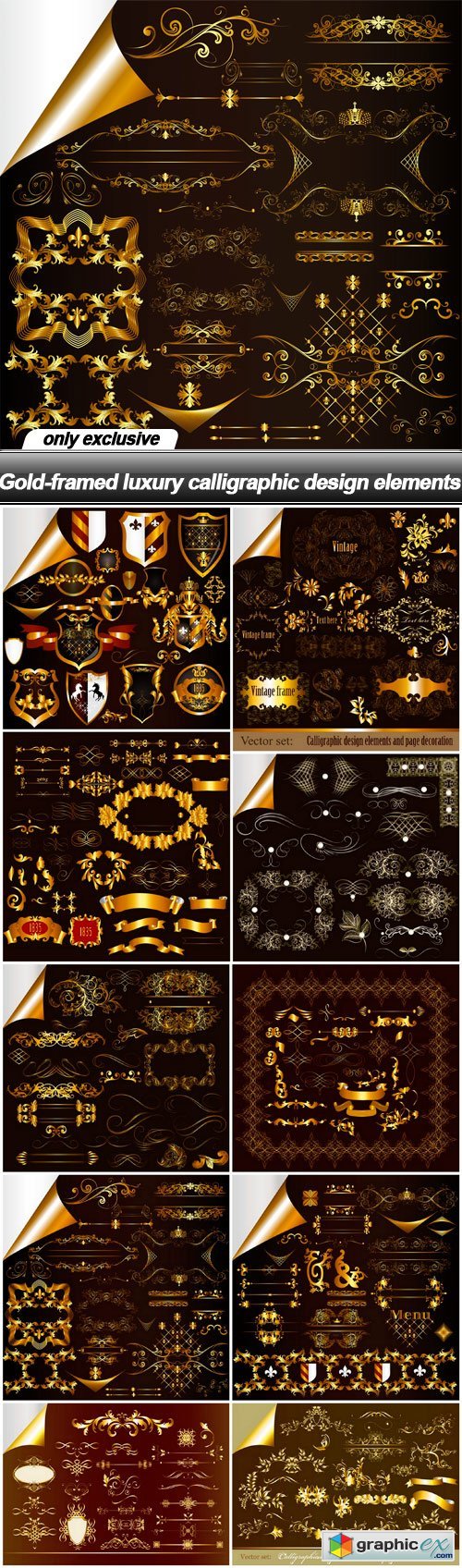 Gold-framed luxury calligraphic design elements - 10 EPS