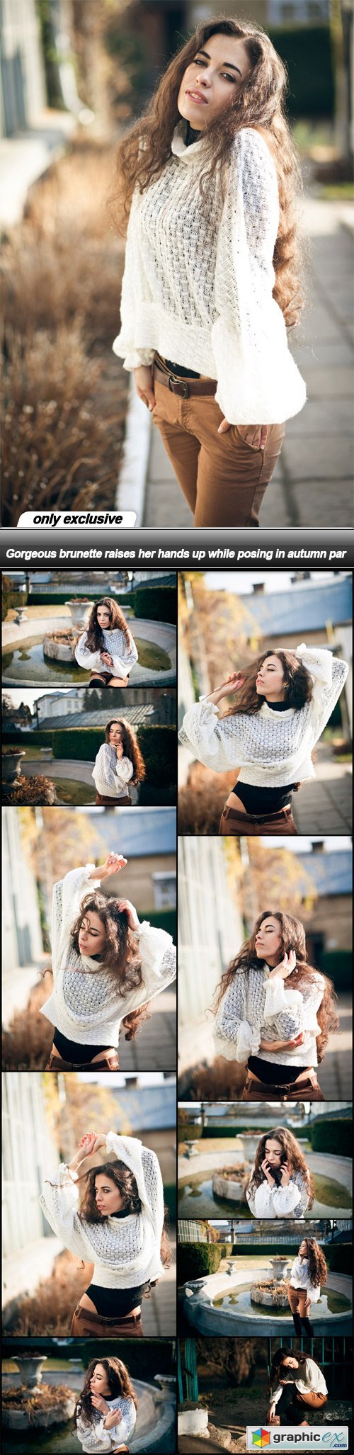 Gorgeous brunette raises her hands up while posing in autumn par - 11 UHQ JPEG