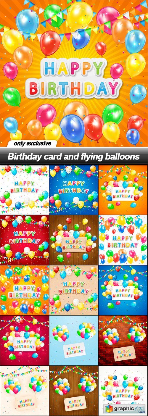 Birthday card and flying balloons - 15 EPS