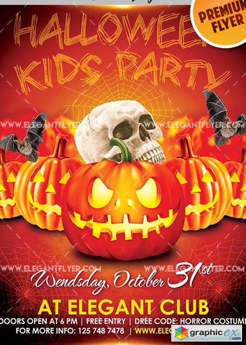 Kids Halloween Party V3 Flyer PSD Template + Facebook Cover