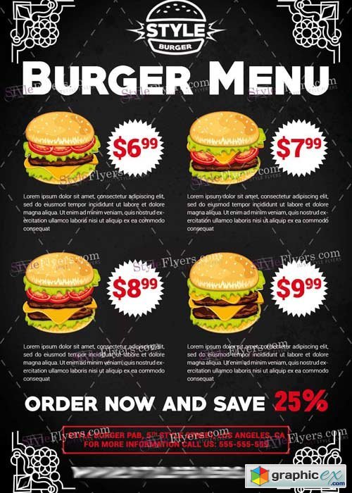 Burger menu V3 PSD Flyer Template