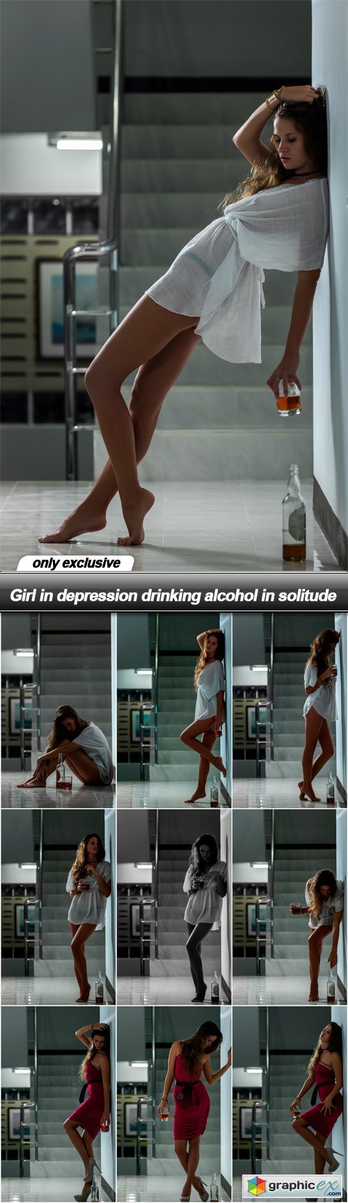 Girl in depression drinking alcohol in solitude - 10 UHQ JPEG