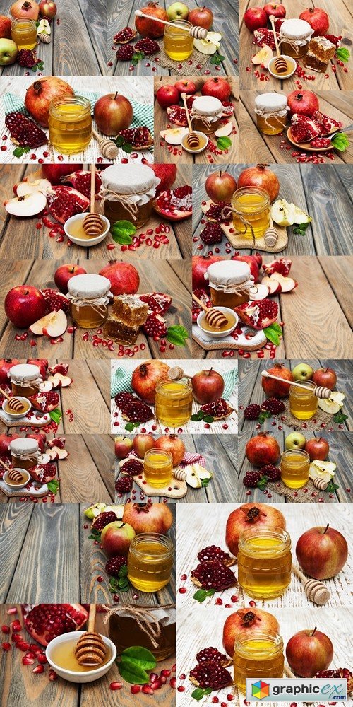 Honey with pomegranate and apples