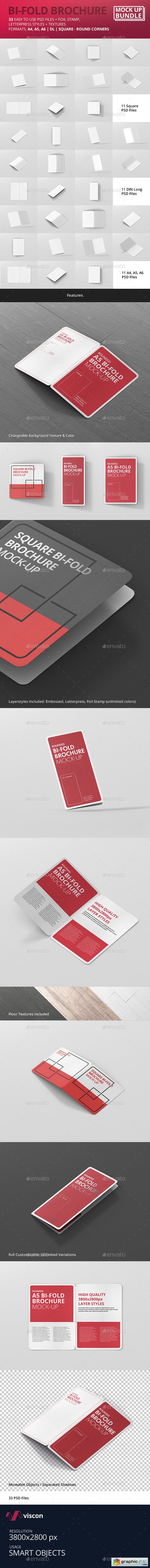 Bi-Fold Brochure Mock-Up Bundle - Round Corner