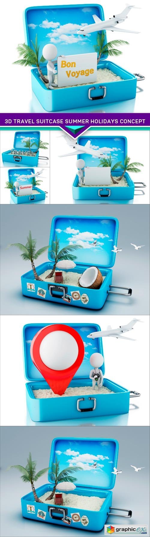 3d Travel suitcase Summer holidays concept 7X JPEG
