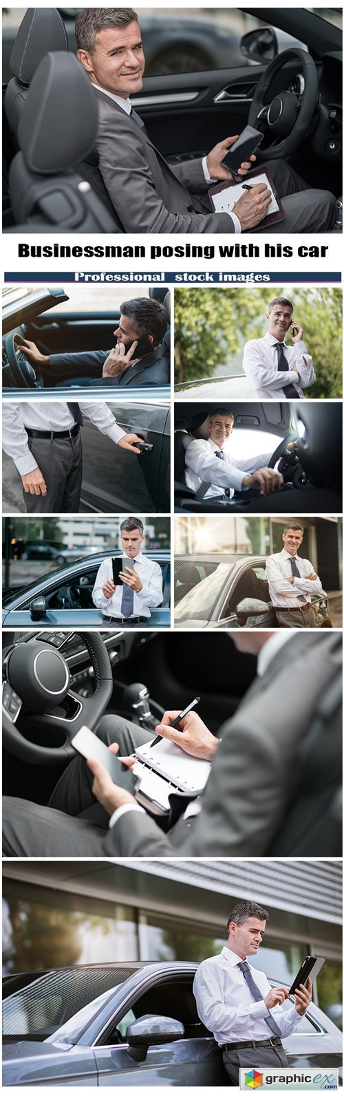 Businessman posing with his car