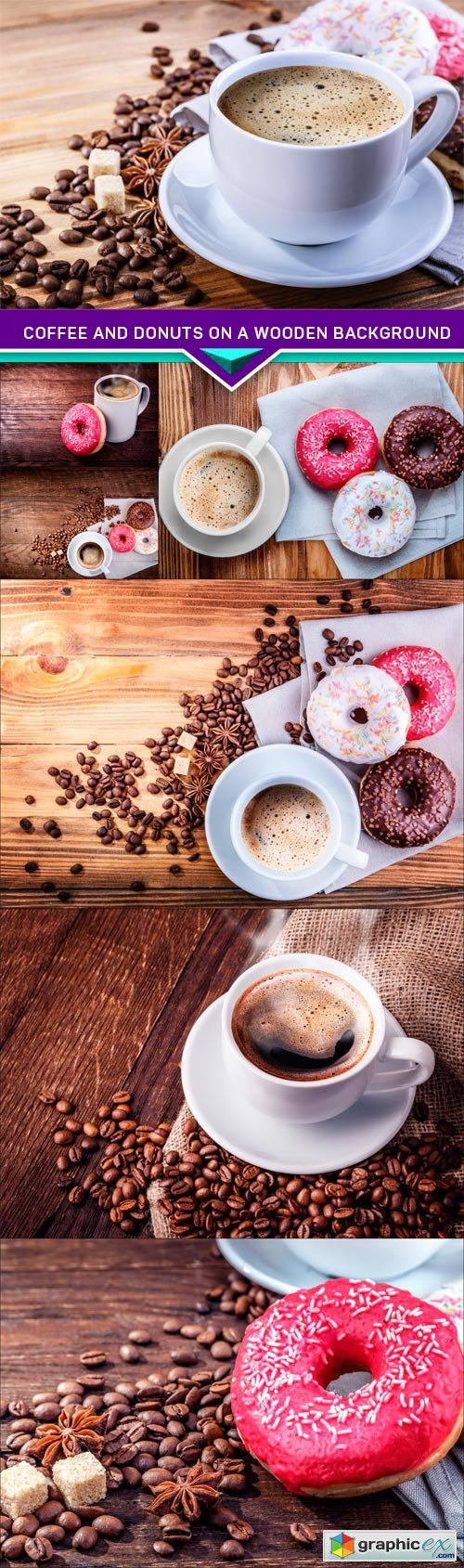 Grain coffee and donuts on a wooden background 7X JPEG