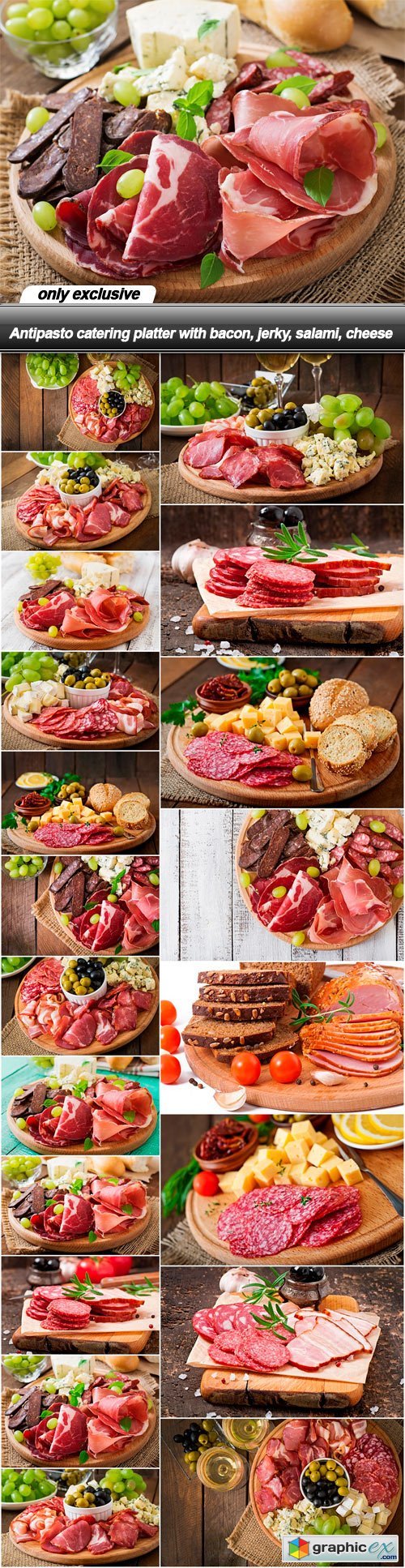 Antipasto catering platter with bacon, jerky, salami, cheese - 20 UHQ JPEG