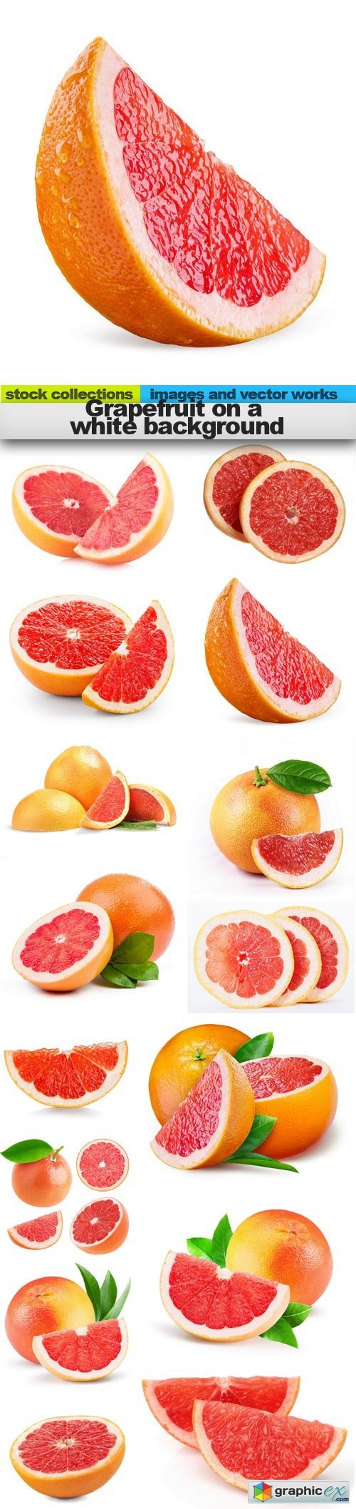 Grapefruit on a white background, 15 x UHQ JPEG