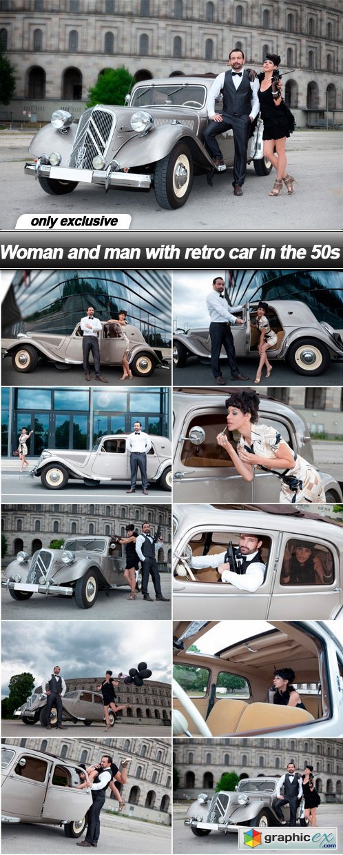 Woman and man with retro car in the 50s - 10 UHQ JPEG