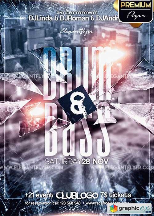 Drum and Bass V8 Flyer PSD Template + Facebook Cover