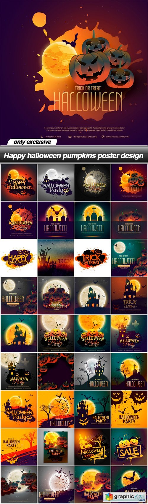 Happy halloween pumpkins poster design - 36 EPS