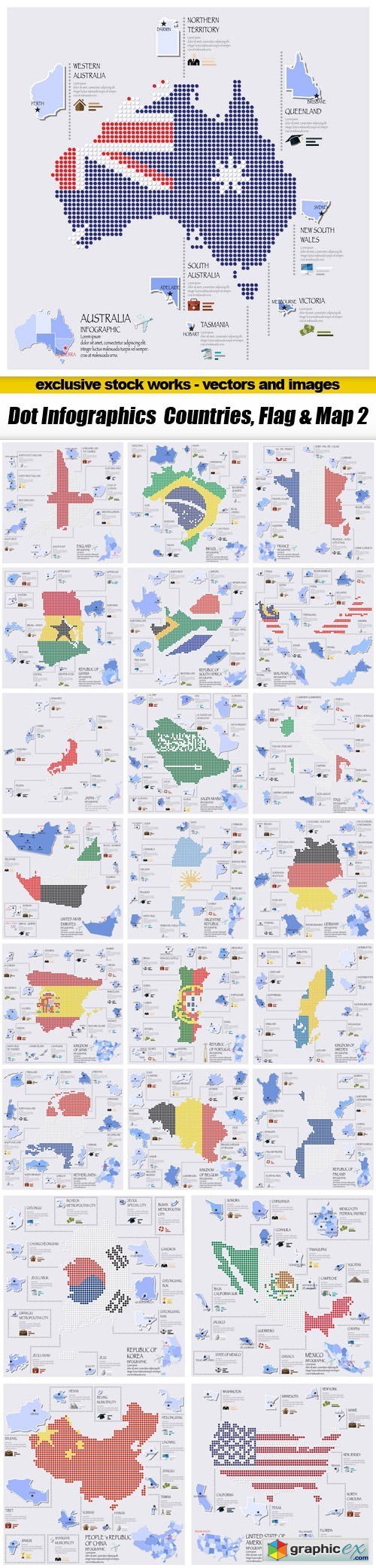 Dot Infographics Countries, Flag & Map 2 - 23xEPS