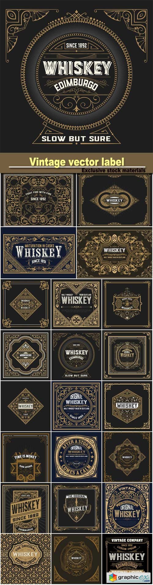 Vintage wedding label, retro whiskey label vector