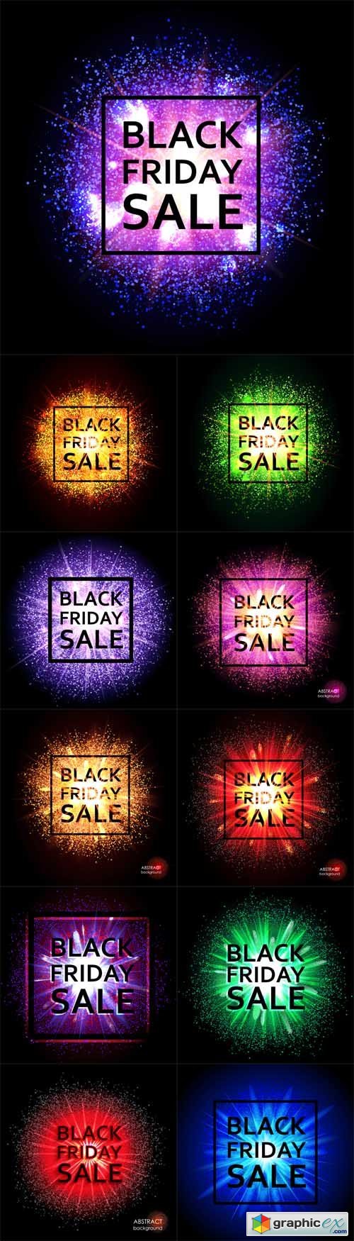Black Friday. Christmas sale, discounts. The text on the background of the cloud of explosion of light and dust