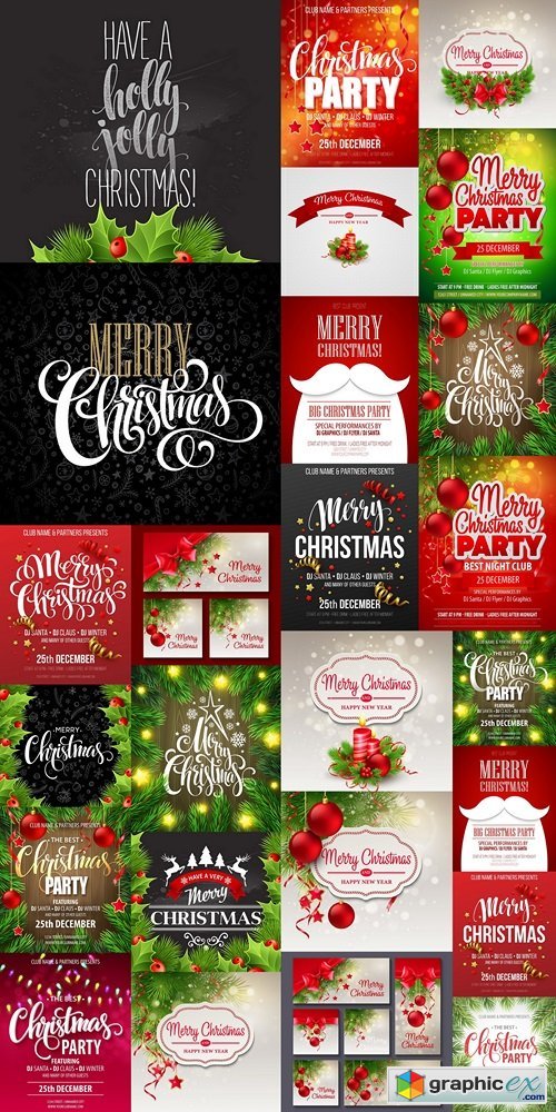 Merry Christmas Party Poster. Vector illustration