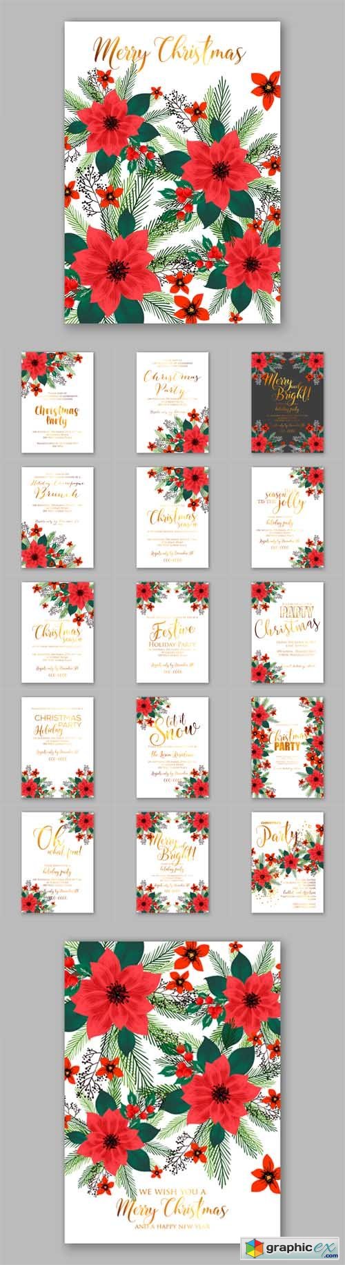 Merry Christmas Party Invitations with Winter Wreath