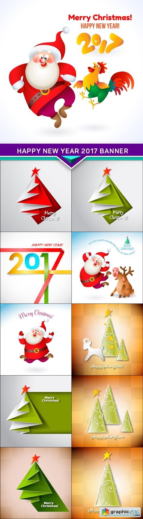 Happy New Year 2017 banner with Santa Claus and rooster 11X EPS