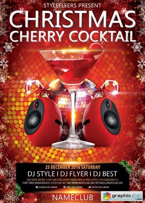  Christmas Cherry Cocktail PSD V1 Flyer Template with Facebook Cover 