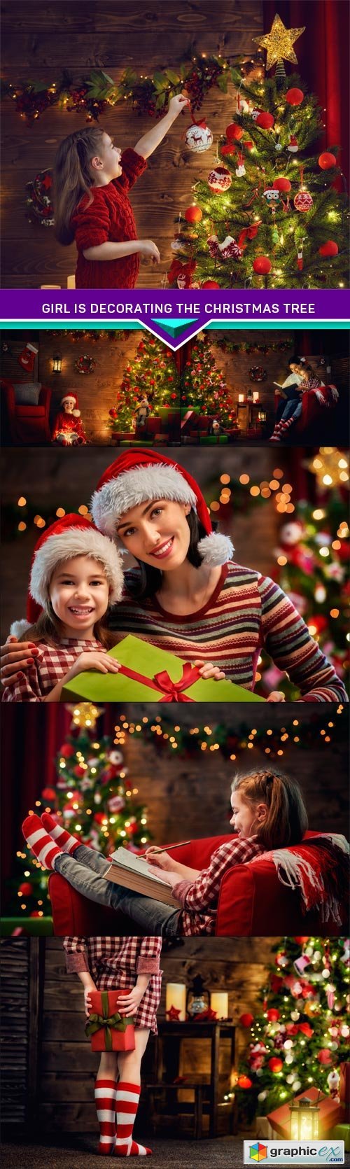 Girl is decorating the Christmas tree 6X JPEG