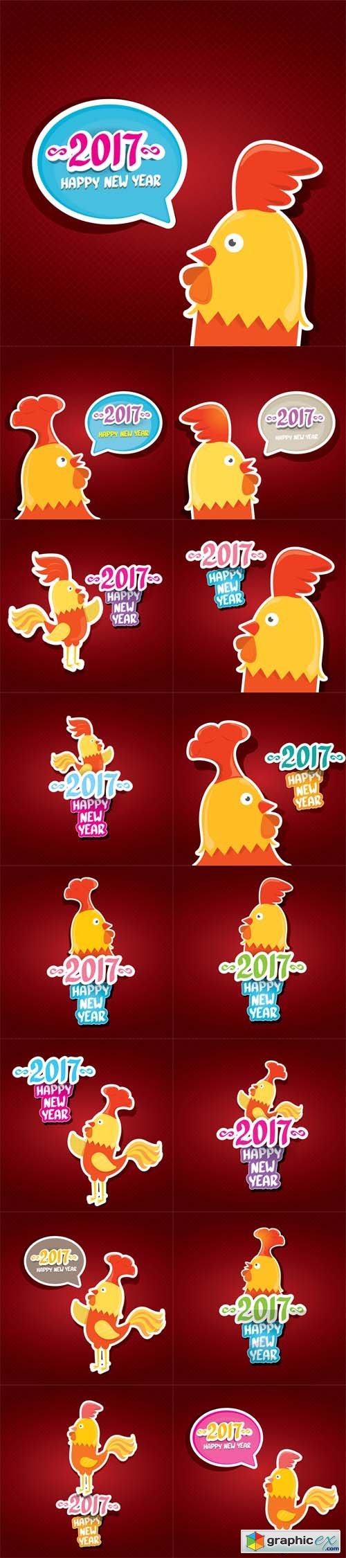 New year 2017 with cartoon funny rooster