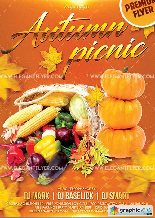  Autumn Picnic Flyer PSD V14 Template + Facebook Cover 