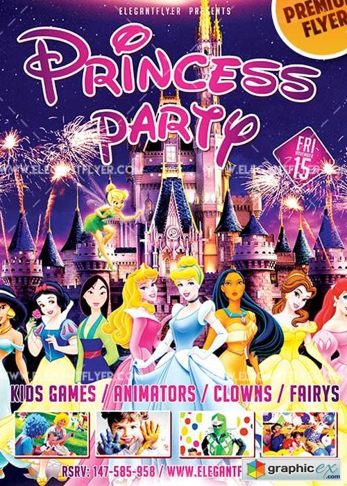  Princess Party Flyer PSD V2 Template + Facebook Cover 