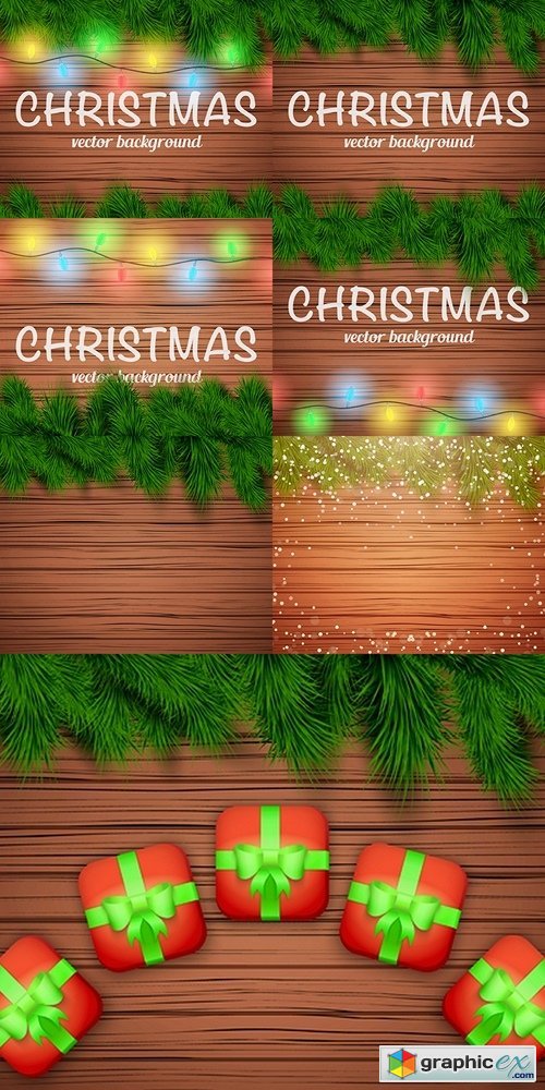 Christmas wooden background with spruce fir tree with space for text