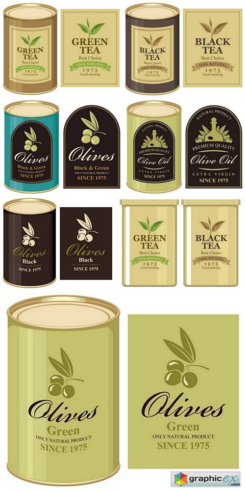 illustration of a tin can with label of black and green tea