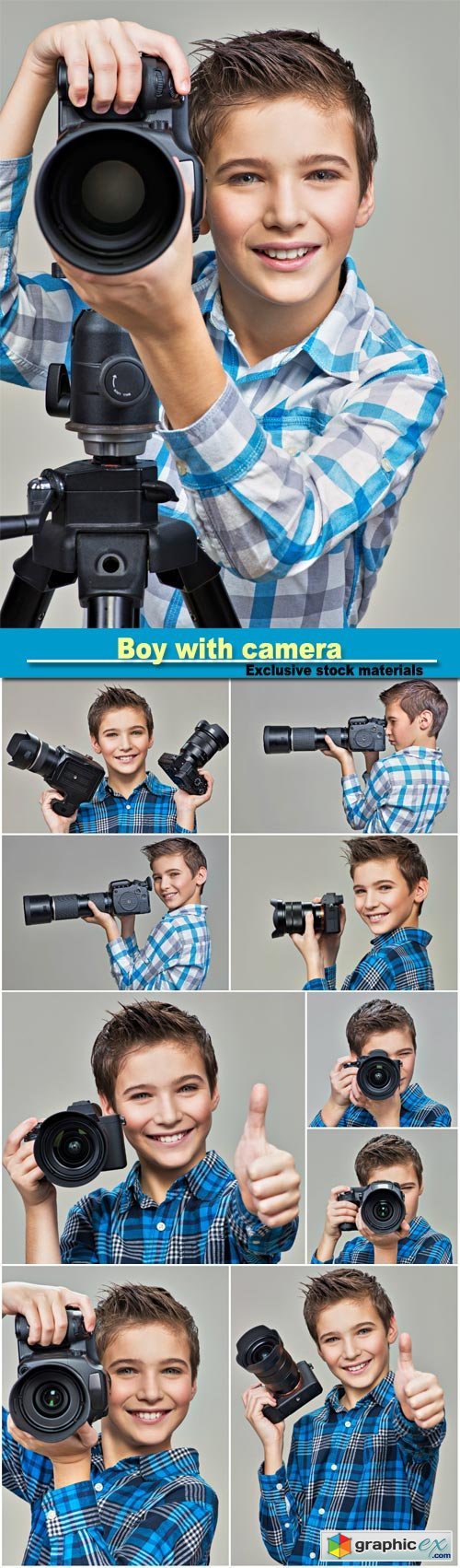 Cute little boy holding a camera