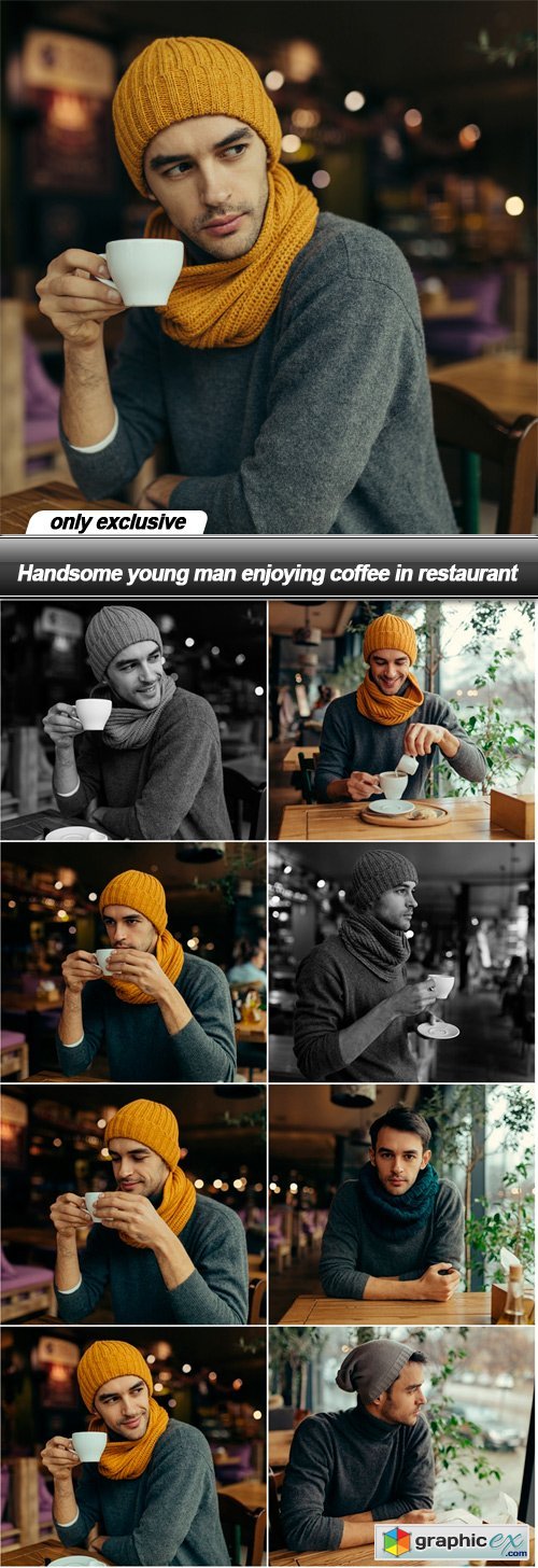 Handsome young man enjoying coffee in restaurant - 9 UHQ JPEG
