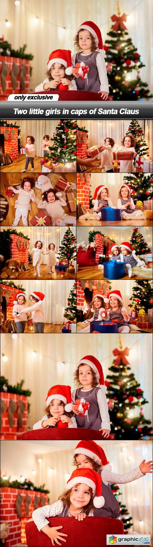 Two little girls in caps of Santa Claus - 10 UHQ JPEG